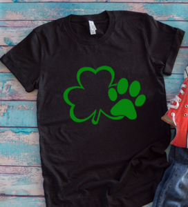 Dog Paw Shamrock, St. Patrick's Day, Black Unisex Short Sleeve T-shirt