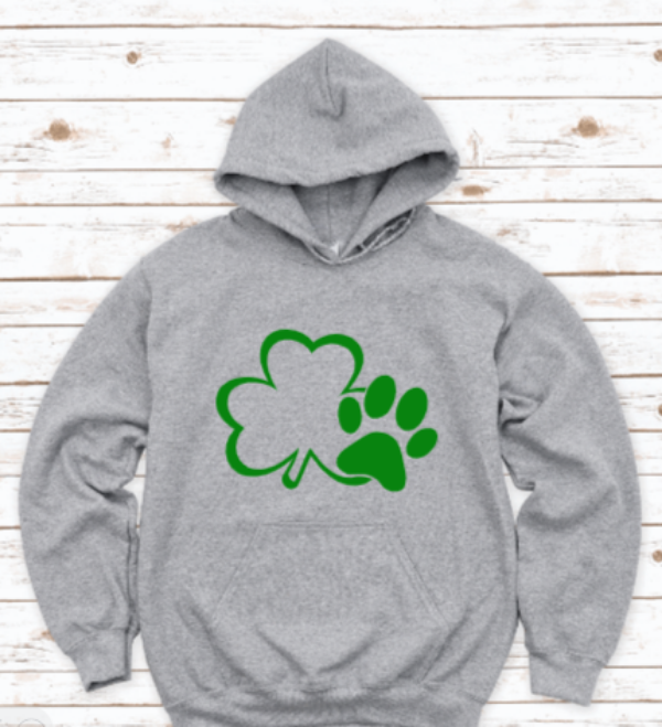 Dog Paw Shamrock, St. Patrick's Day Gray Unisex Hoodie Sweatshirt