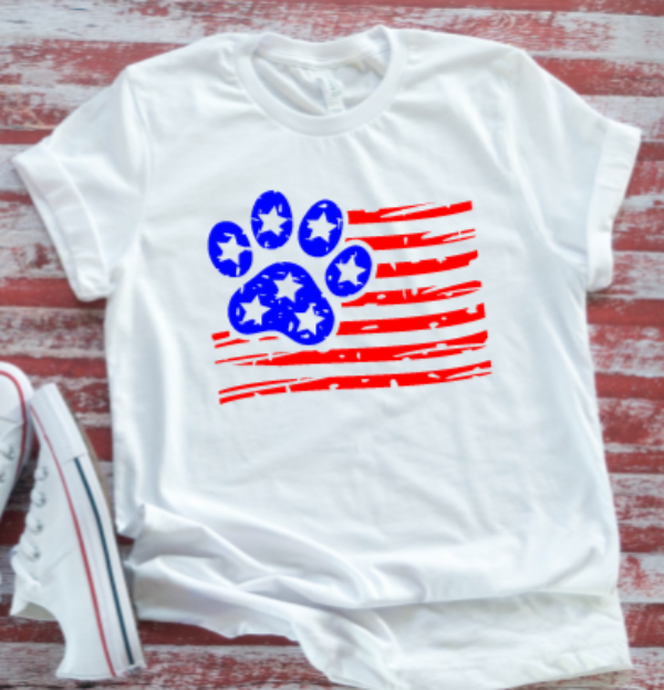 Paw Print Flag, 4th of July, White Short Sleeve T-shirt