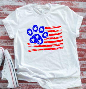 Paw Print Flag, 4th of July, White Short Sleeve T-shirt