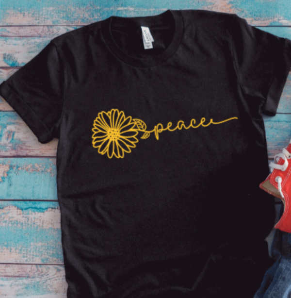 Flower Peace, Unisex Black Short Sleeve T-shirt