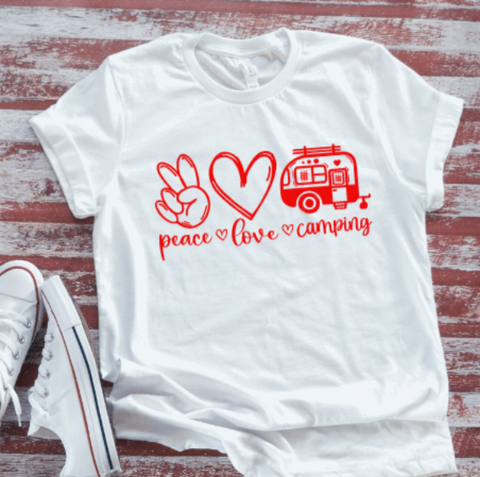 Peace, Love, Camping,  White Short Sleeve T-shirt