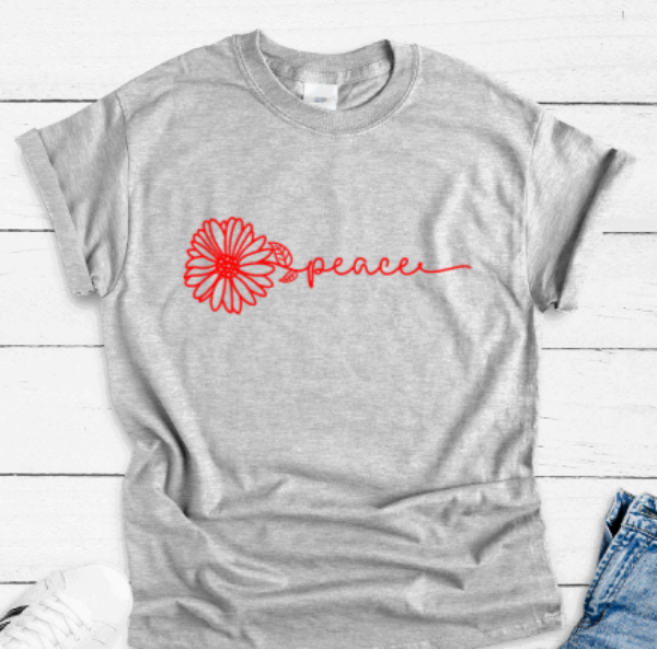 Peace Flower, Gray Short Sleeve T-shirt