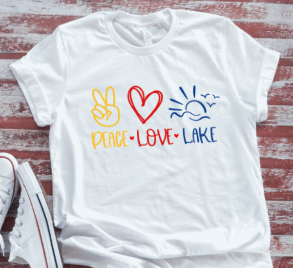 Peace, Love, Lake  White Short Sleeve T-shirt