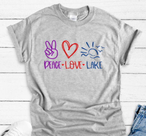 Peace, Love, Lake Gray Unisex Short Sleeve T-shirt