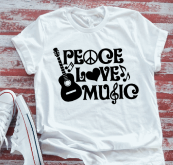 Peace, Love Music   White Short Sleeve T-shirt