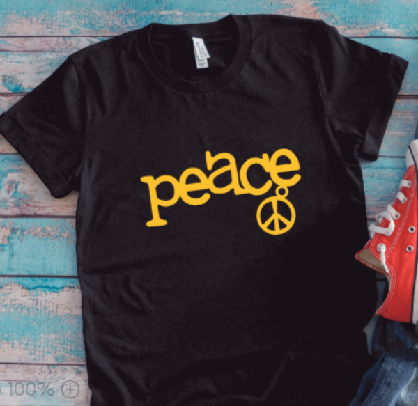 Peace, Unisex Black Short Sleeve T-shirt