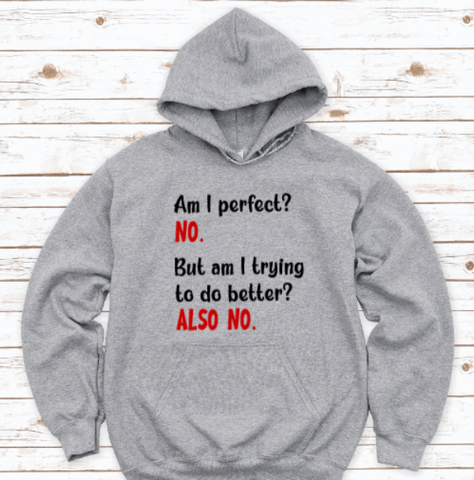 Am I Perfect, No, Am I Trying To Do Better, Also No, Gray Unisex Hoodie Sweatshirt