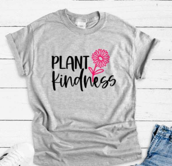 Plant Kindness, Flower, Gray Short Sleeve T-shirt