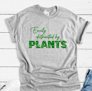 Easily Distracted by Plants, Gray Unisex, Short Sleeve T-shirt