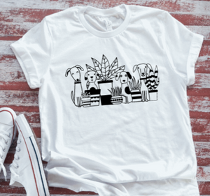 Dogs and Plants, White  Short Sleeve T-shirt
