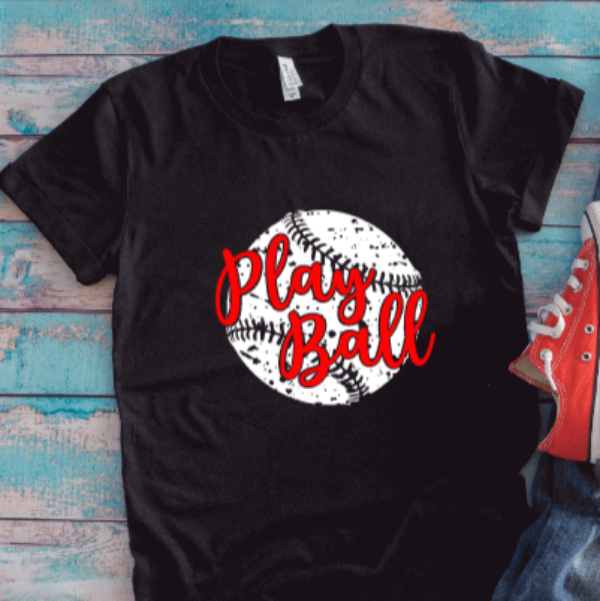 Play Ball, Baseball, Black Unisex Short Sleeve T-shirt