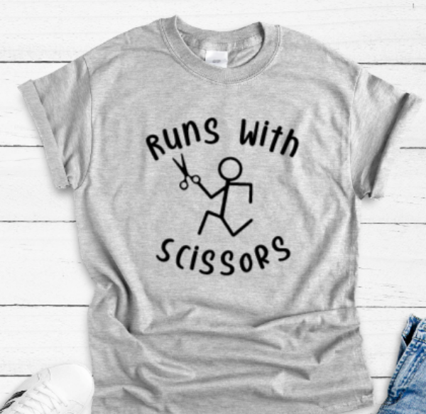 Runs With Scissors, Gray Unisex Short Sleeve T-shirt