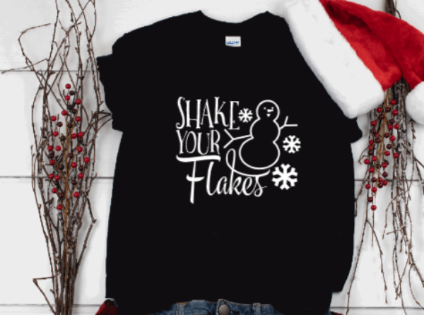Shake Your Flakes, Winter Black Unisex Short Sleeve T-shirt