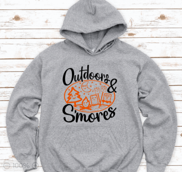Outdoors & S'mores, Gray Unisex Hoodie Sweatshirt