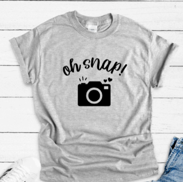 Oh Snap, Camera, Photographer, Gray Unisex Short Sleeve T-shirt