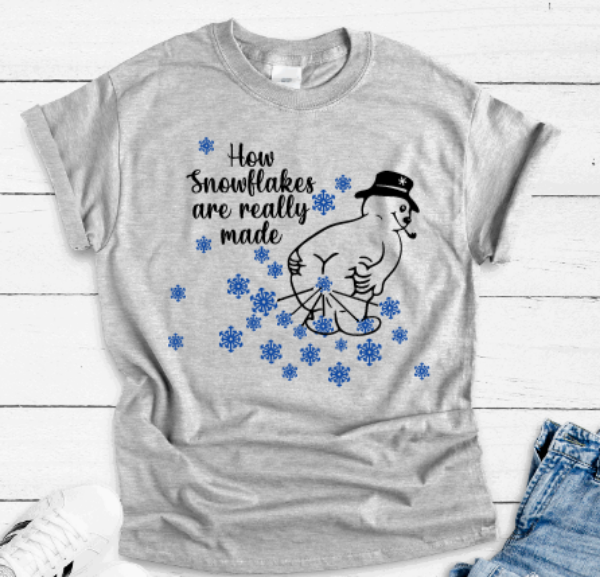 How Snowflakes Are Really Made, Snowman, Winter Gray Unisex Short Sleeve T-shirt
