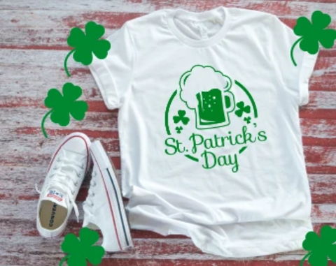St. Patrick's Day Beer Drinking, Unisex White Short Sleeve T-shirt