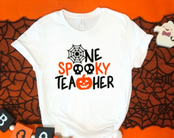 one spooky teacher halloween white t-shirt