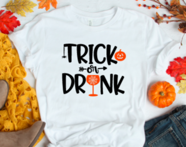 Trick or Drink Halloween, Unisex, White Short Sleeve T-shirt
