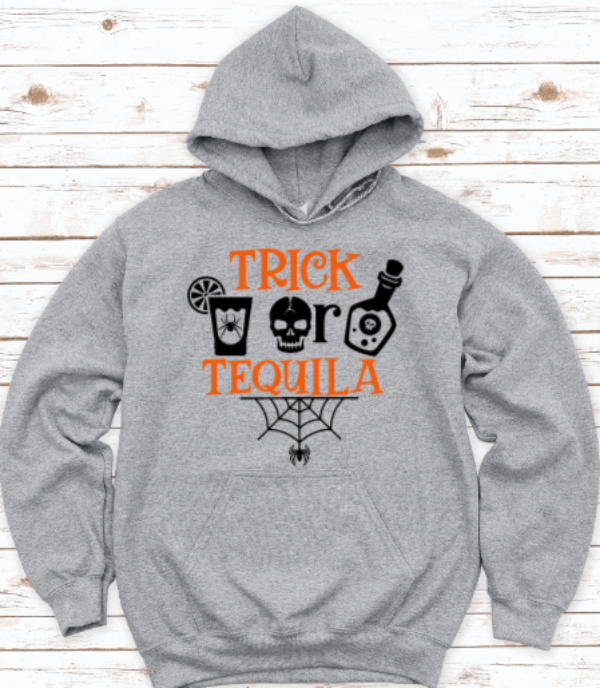 Trick or Tequila, Halloween, Gray Unisex Hoodie Sweatshirt