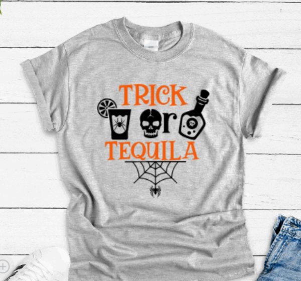 Trick or Tequila, Halloween Gray Unisex Short Sleeve T-shirt