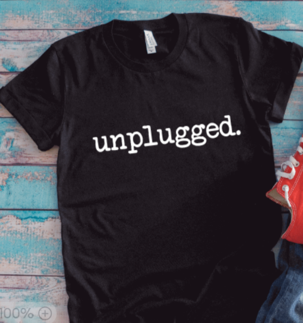 Unplugged, Unisex Black Short Sleeve T-shirt