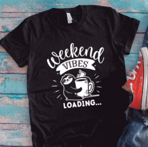 Weekend Vibes Loading, Sloth, Black Unisex Short Sleeve T-shirt