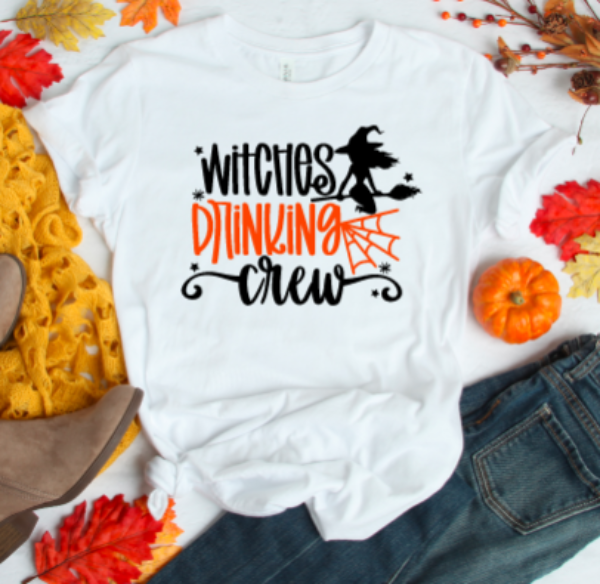 Witches Drinking Crew Halloween, Unisex, White Short Sleeve T-shirt